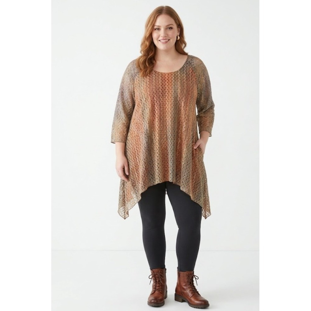 New Indigo Soul Tunic size 3XL Multi Lace Shark-bite Hem Metallic Boho Festival